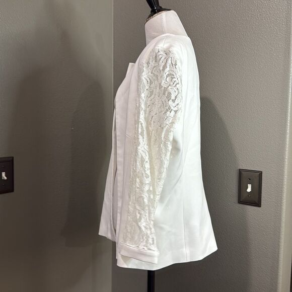 black Label by Evan Picone White Open Front Blazer Jacket Lace Sleeveless - Picture 6 of 9